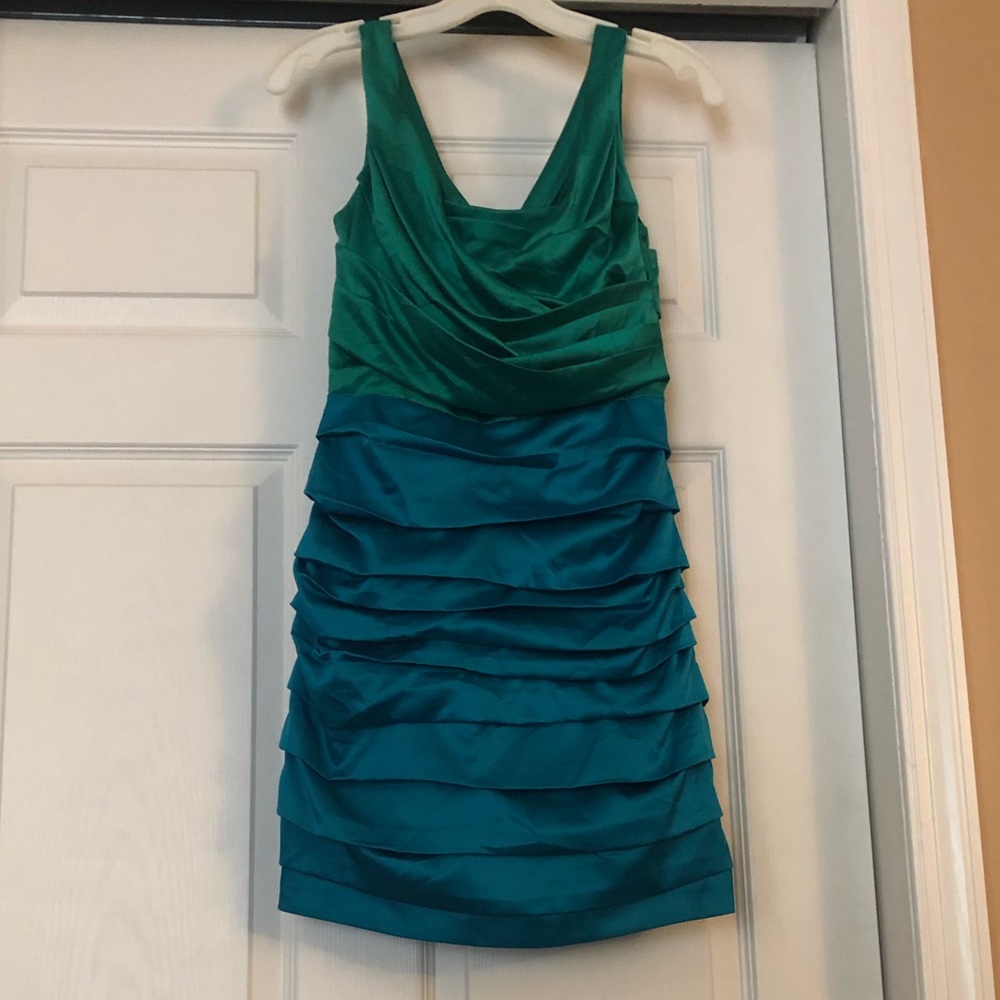 Express Green and teal satin ruched dress